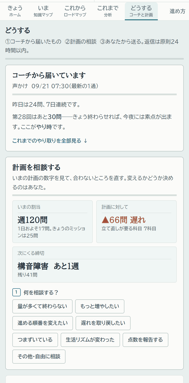 コーチと計画の画面